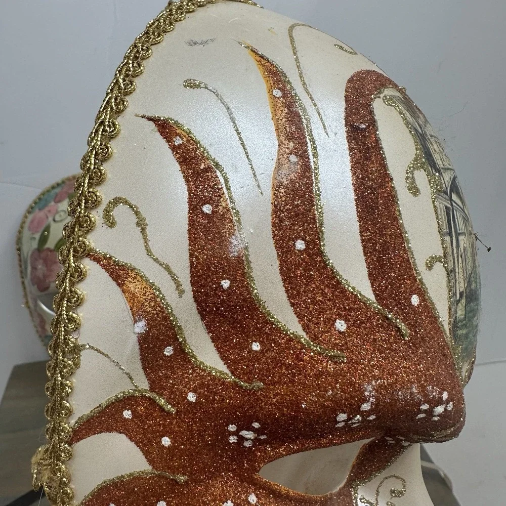 Lot Of 2 Venetian Mardi Gras Mask MASQUERADE CARNIVAL PARTY Floral Hand Painted